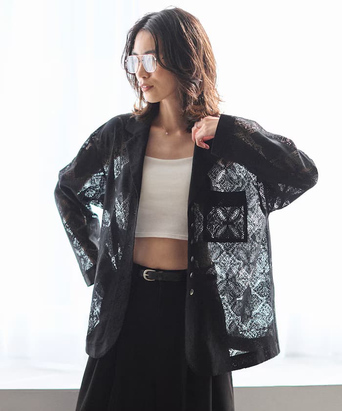 蕾絲拼接襯衫外套 / 可搭配套裝