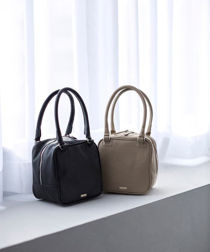 皮革立體方塊波士頓包包 / 牛革 / 撥水皮革