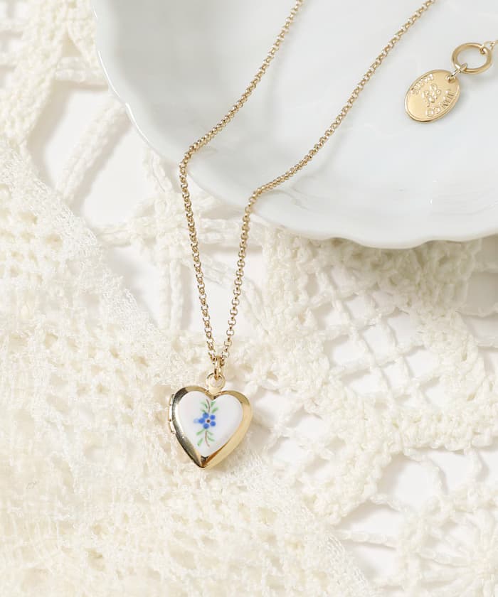 復古陶瓷愛心鎖墜項鍊