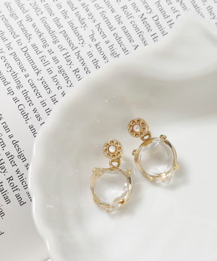 復古玻璃愛心耳環