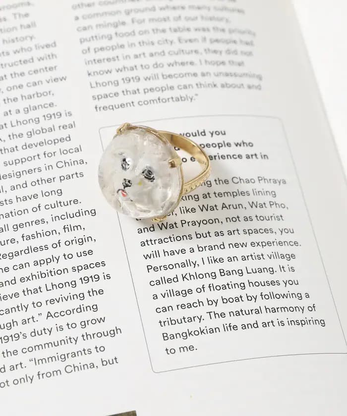 復古玻璃狗狗戒指圓頂