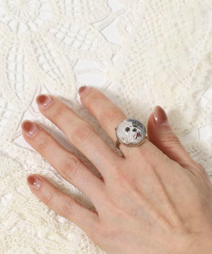 復古玻璃狗狗戒指圓頂