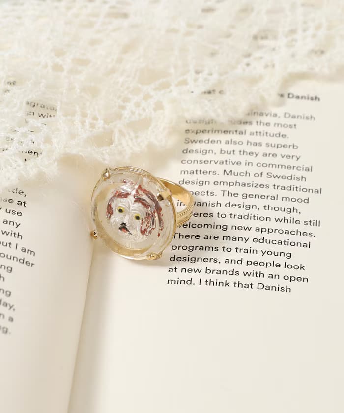 vintage glass dog ring flat / BA25H-FH02B / 復古 ガラス イヌ 戒指