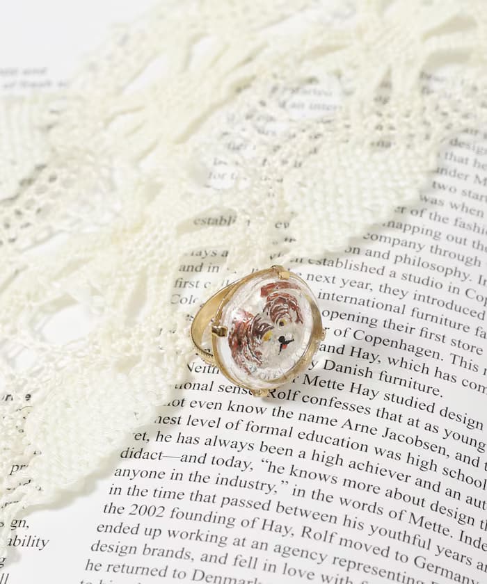 vintage glass dog ring flat / BA25H-FH02B / 復古 ガラス イヌ 戒指