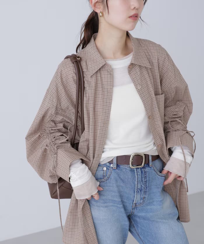 袖褶皺寬版襯衫