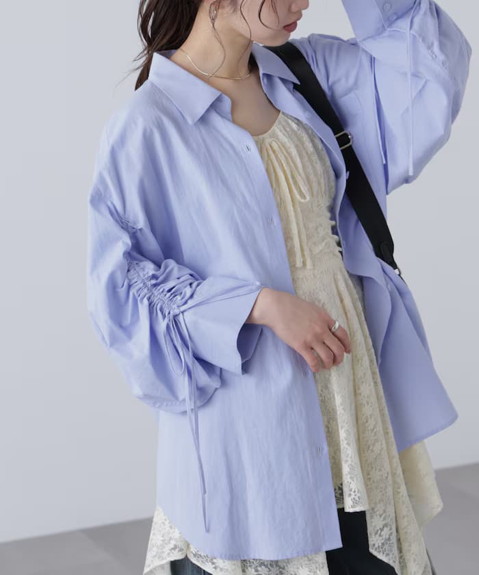袖褶皺寬版襯衫
