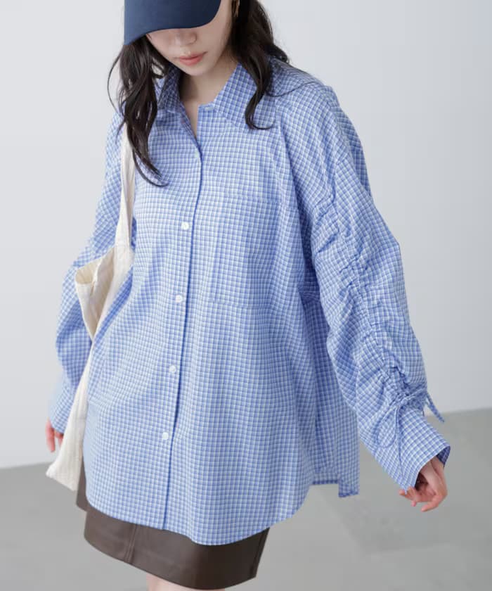 袖褶皺寬版襯衫