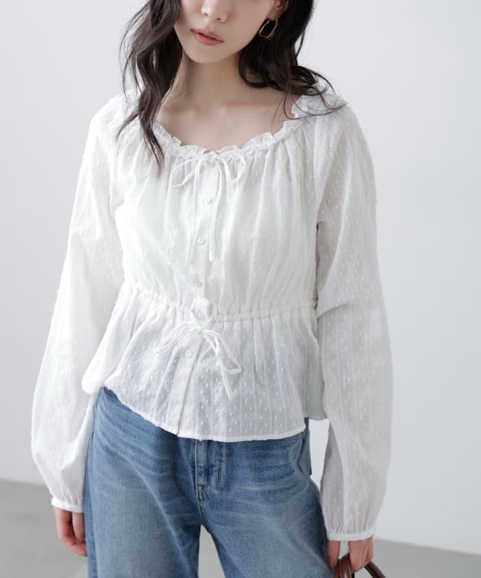 棉質蕾絲荷葉邊罩衫