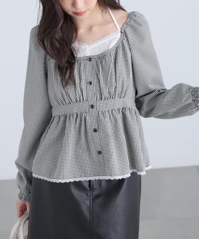 疊層風格紋荷葉邊罩衫