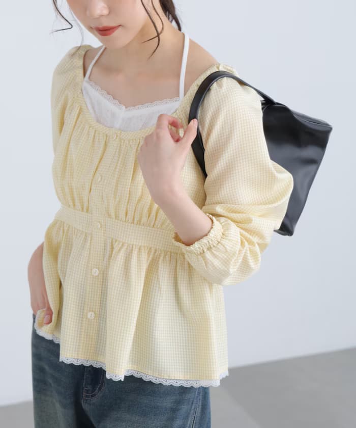 疊層風格紋荷葉邊罩衫