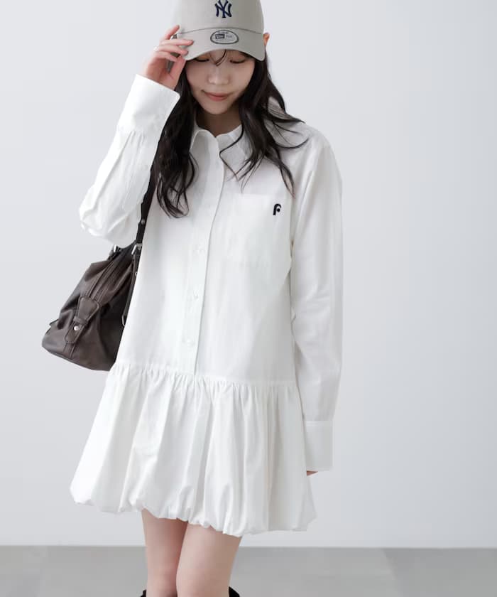 氣球襯衫迷你連身裙