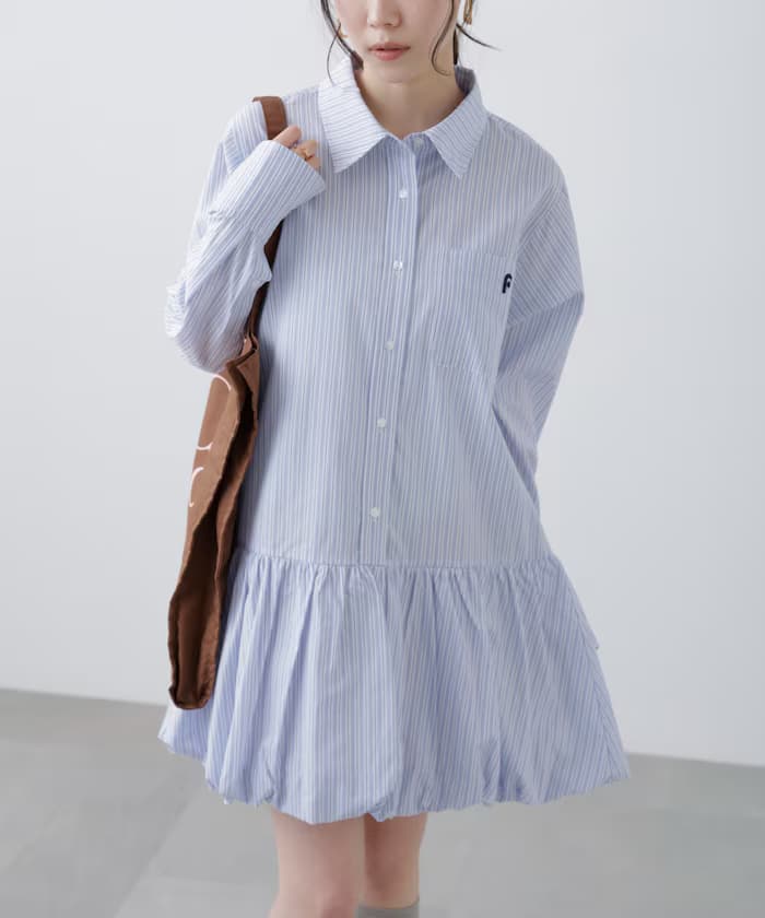 氣球襯衫迷你連身裙