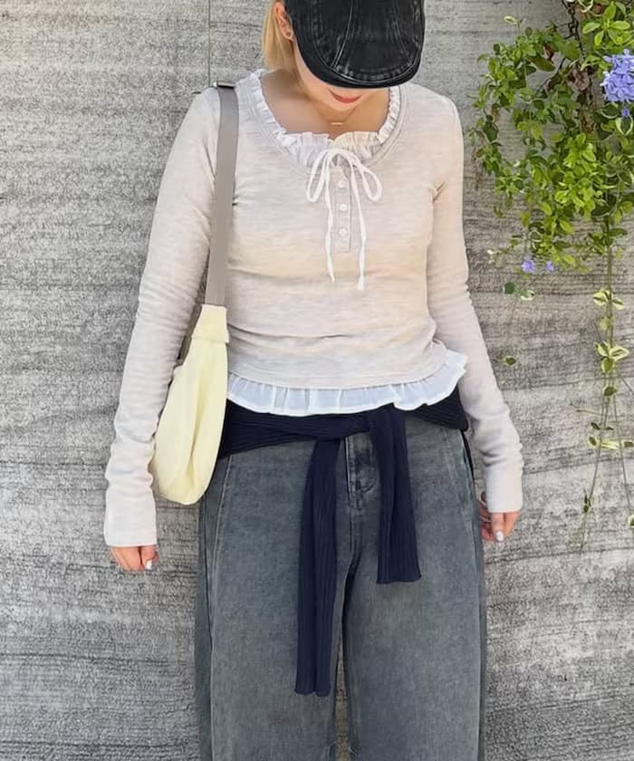 層次感荷葉邊蝴蝶結上衣