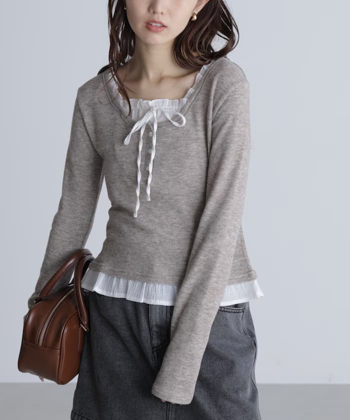 層次感荷葉邊蝴蝶結上衣