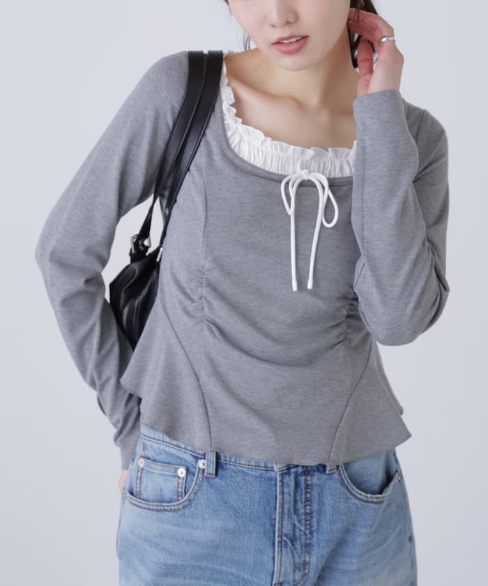 疊層風荷葉邊剪裁上衣