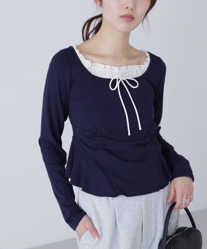 疊層風荷葉邊剪裁上衣