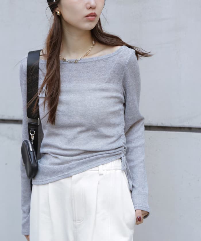 麻花不規則褶皺綁帶針織上衣