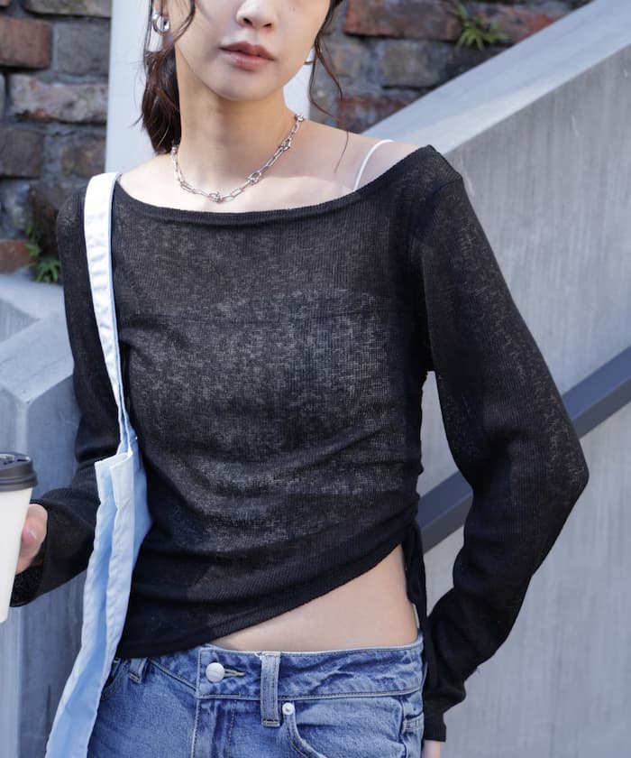 麻花不規則褶皺綁帶針織上衣