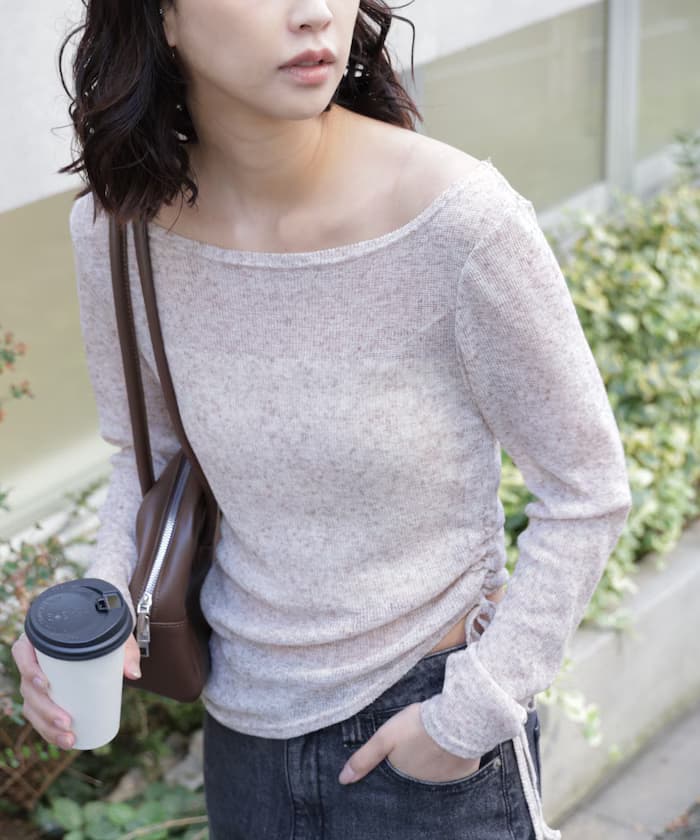 麻花不規則褶皺綁帶針織上衣