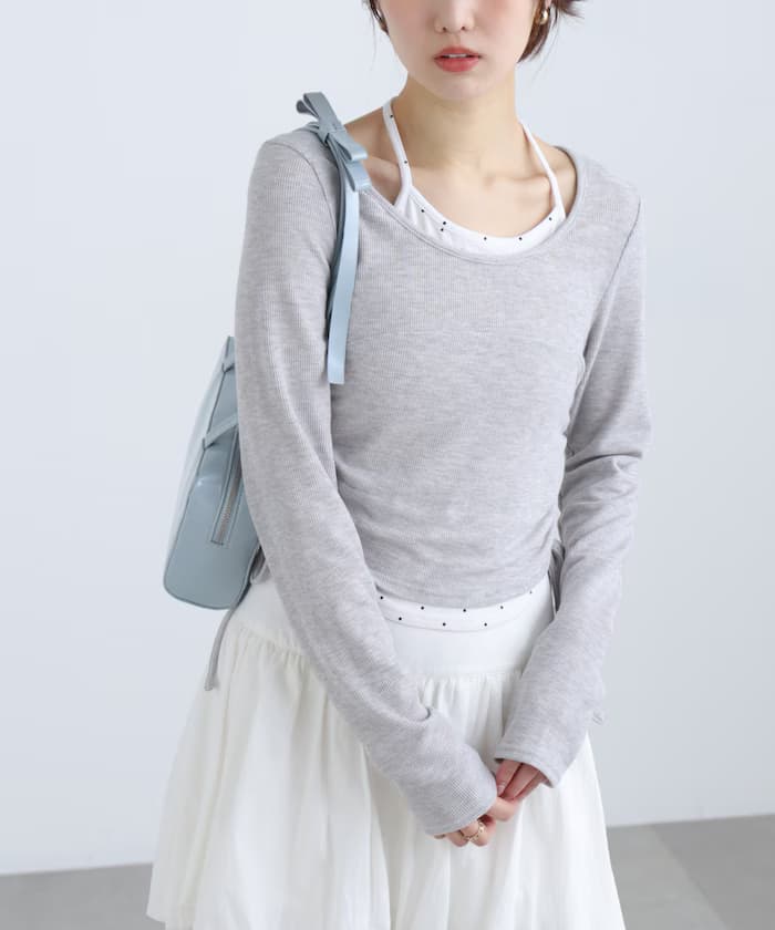 露肩挖背分層側束繩上衣