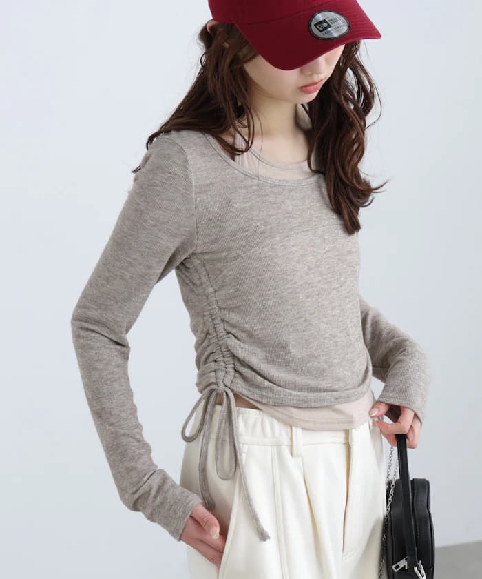 露肩挖背分層側束繩上衣