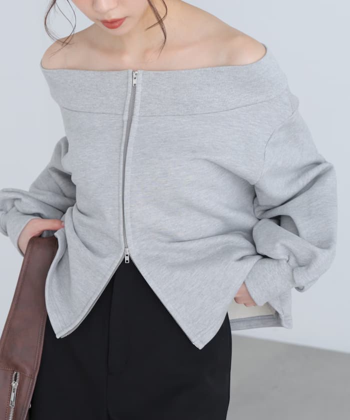 【MFM】袖氣球露肩ZIP上衣