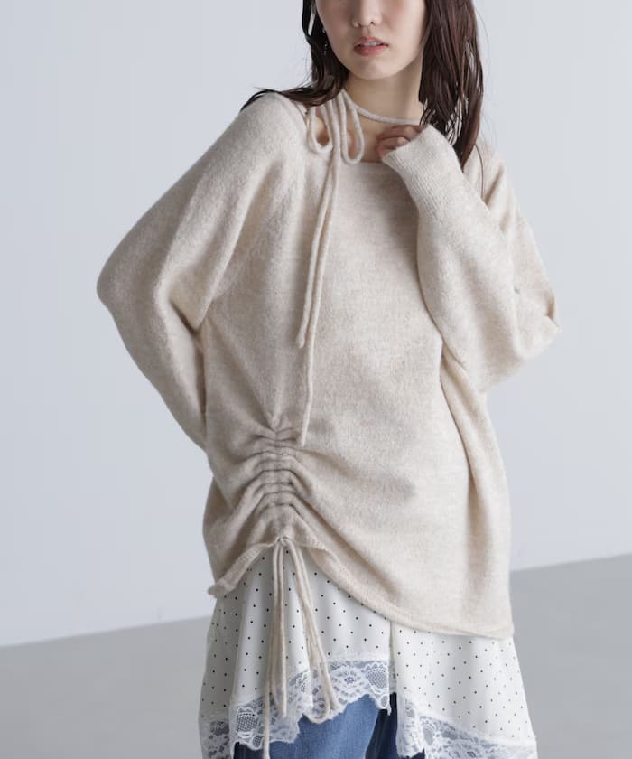 一肩寬鬆針織衫