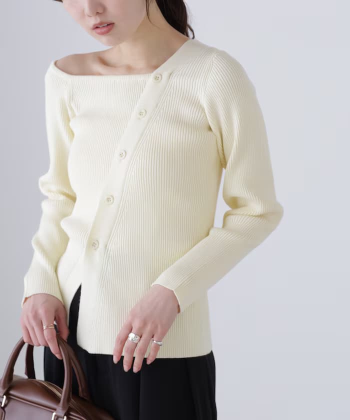 不對稱鈕扣肋針織衫