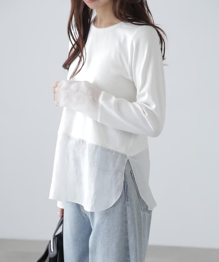 [MFM]薄紗拼接分層剪裁上衣