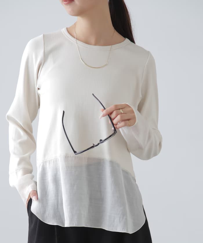 [MFM]薄紗拼接分層剪裁上衣