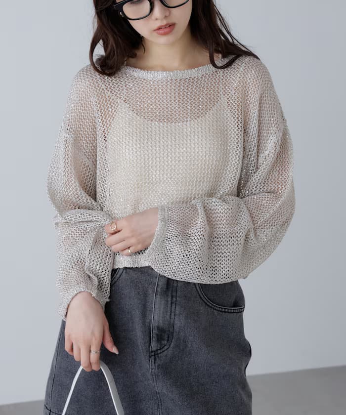 網眼亮片針織衫