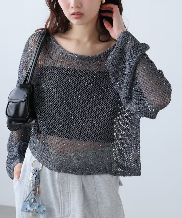網眼亮片針織衫