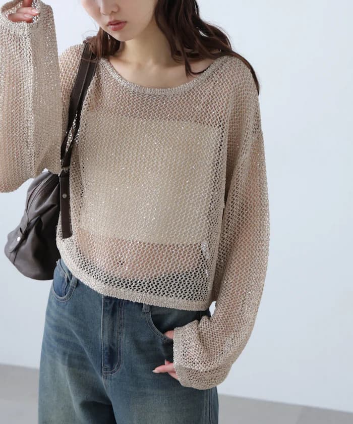 網眼亮片針織衫