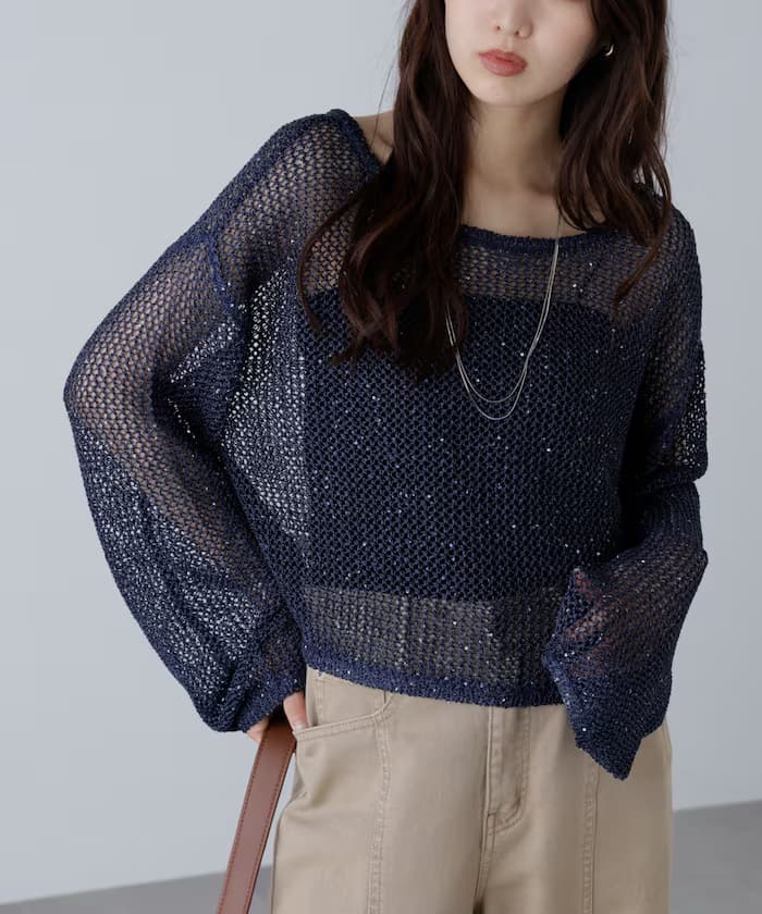網眼亮片針織衫