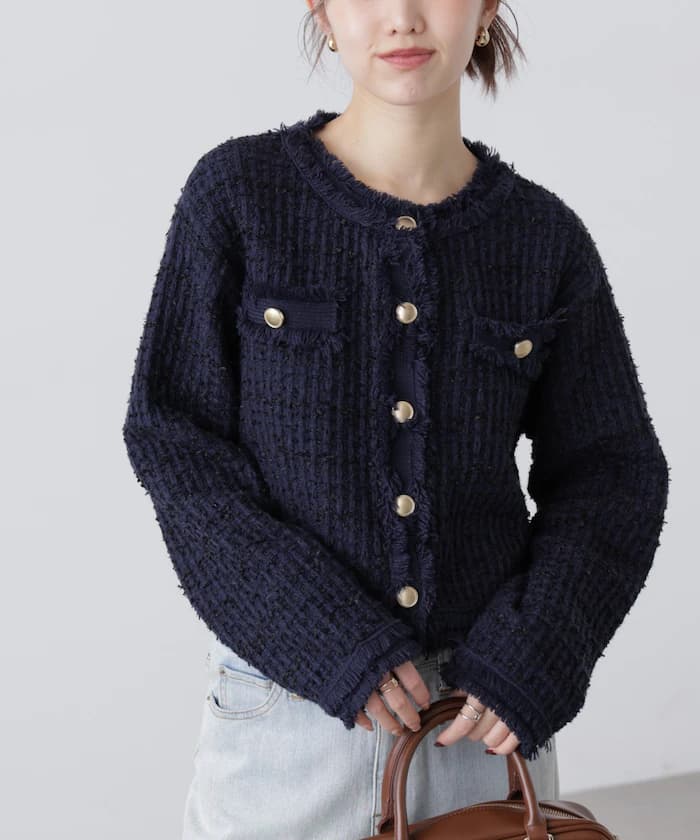 粗花呢針織開衫