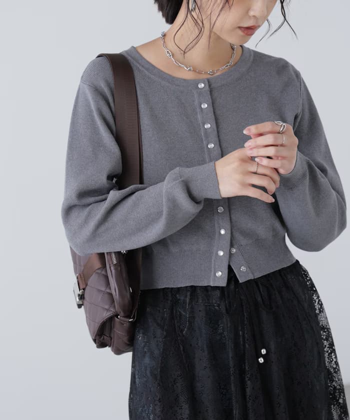 圓點鈕扣圓領針織開衫