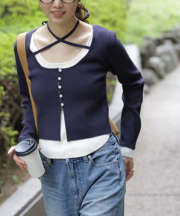 拼接吊帶針織衫