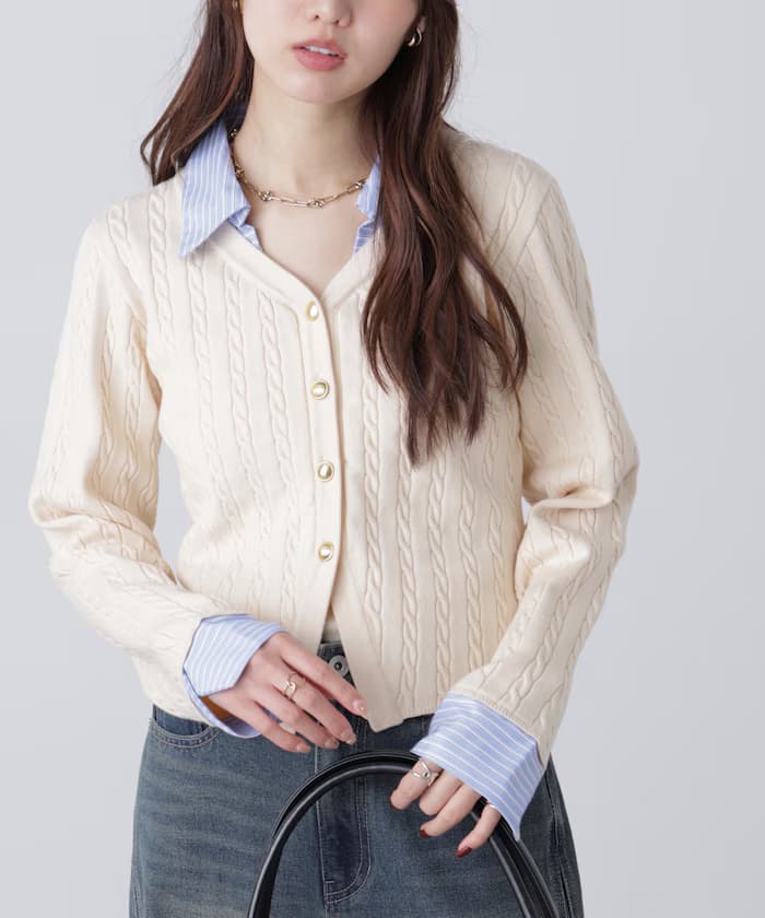 襯衫レイヤードゴールド鈕扣針織衫