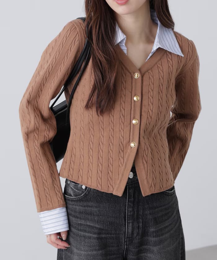襯衫レイヤードゴールド鈕扣針織衫