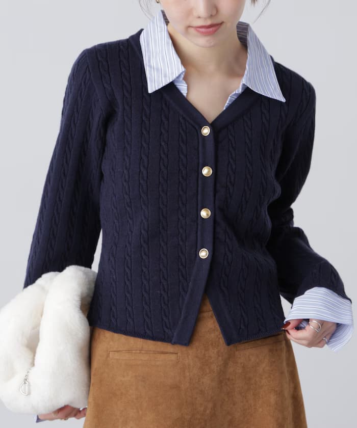 襯衫レイヤードゴールド鈕扣針織衫