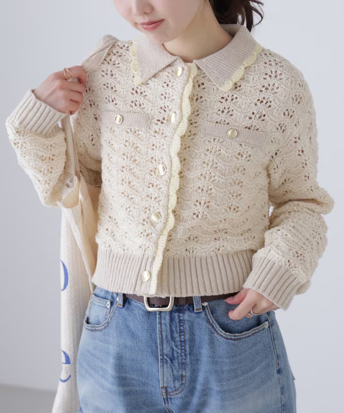 迷你布克雷粗花呢風格配色針織開衫