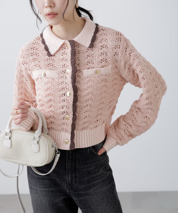 迷你布克雷粗花呢風格配色針織開衫