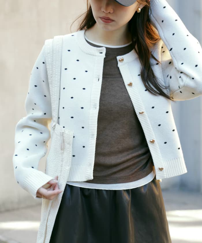 愛心鈕扣圓點圖案針織開衫