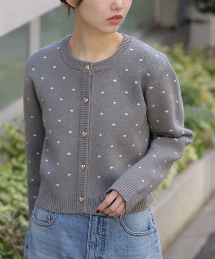 愛心鈕扣圓點圖案針織開衫