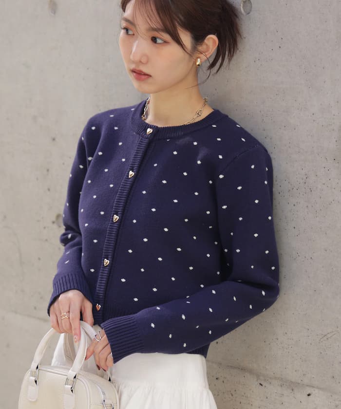 愛心鈕扣圓點圖案針織開衫