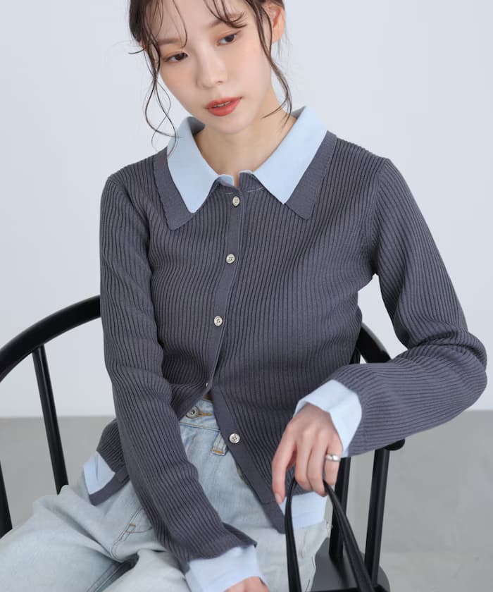 【RIO企画】層疊領口馬球肋編針織衫〈MFM〉