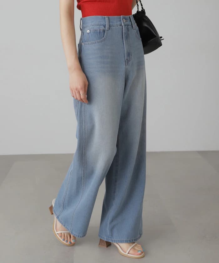 側邊拼接復古寬版丹寧褲