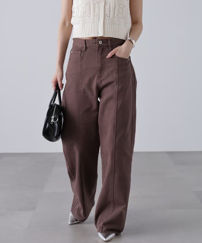 寬版直筒カラー褲子