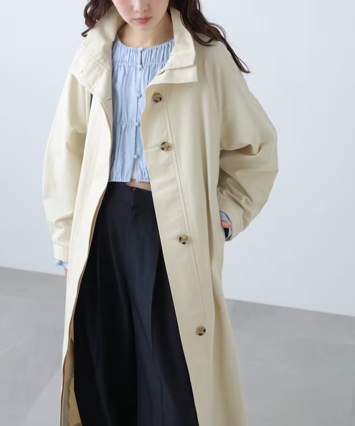 立領長版風衣大衣
