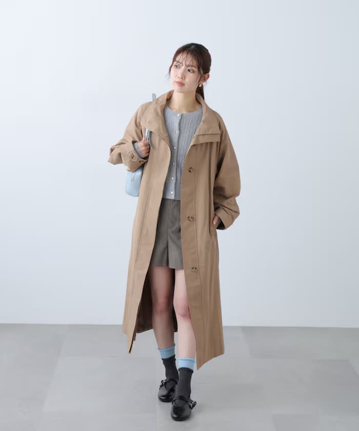 立領長版風衣大衣